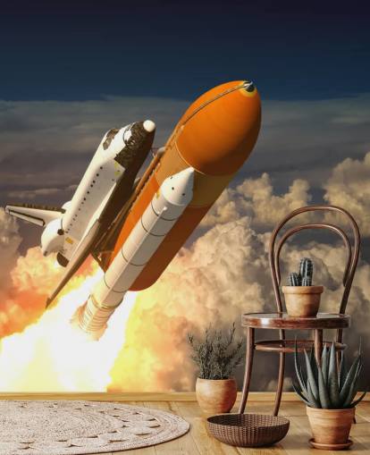 Space Shuttle In The Clouds Wallpaper Mural