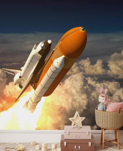 Spaceshuttle in de wolken behang muurschildering