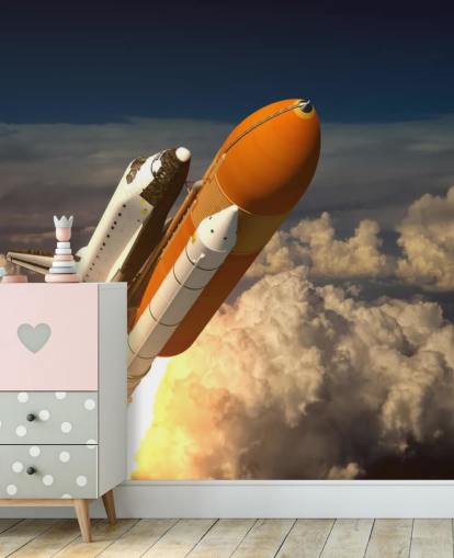 Carta da parati murale con navetta spaziale tra le nuvole Carta da parati murale con navetta spaziale tra le nuvole