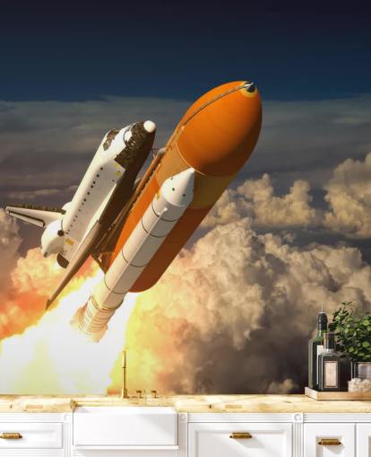 Space Shuttle In The Clouds Wallpaper Mural