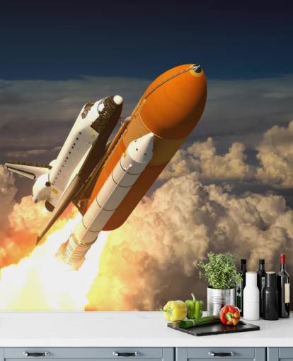 Space Shuttle In The Clouds Wallpaper Mural