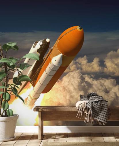 Space Shuttle In The Clouds Wallpaper Mural