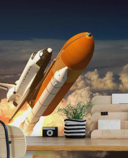 Spaceshuttle in de wolken behang muurschildering