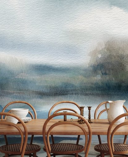 mural de papel pintado de cielo abstracto azul y blanco llamado Break in the Storm de Carol Robinson