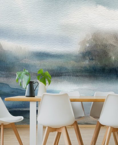 blå og hvit abstrakt himmeltapet veggmaleri kalt Break in the Storm av Carol Robinson