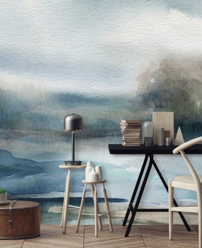 blue and white abstract sky wallpaper mural called Break in the Storm by Carol Robinson