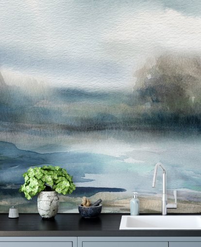 blue and white abstract sky wallpaper mural called Break in the Storm by Carol Robinson