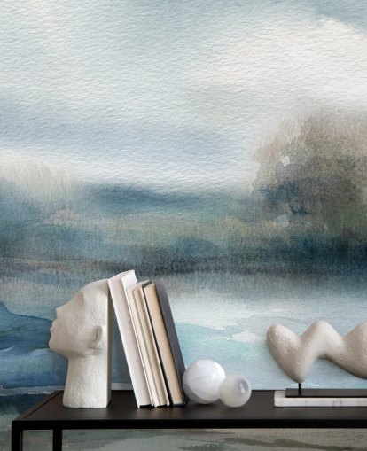 blau-weiße abstrakte Himmelstapete namens Break in the Storm von Carol Robinson