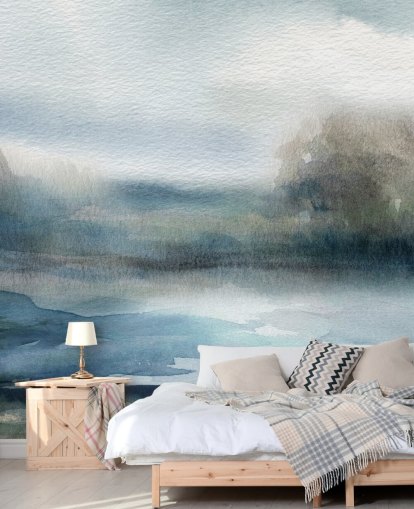 carta da parati murale con cielo astratto blu e bianco chiamato Break in the Storm di Carol Robinson