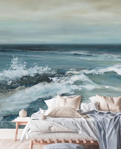 blauwe abstracte oceaanbehangmuurschildering genaamd Converging Currents van Carol Robinson blauwe abstracte oceaanbehangmuurschildering genaamd Converging Currents van Carol Robinson