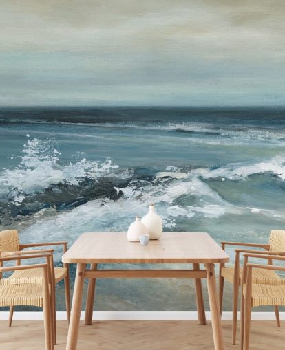 papier peint mural abstrait bleu sur l'océan appelé Converging Currents par Carol Robinson