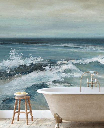 blaue abstrakte Ozeantapete namens Converging Currents von Carol Robinson