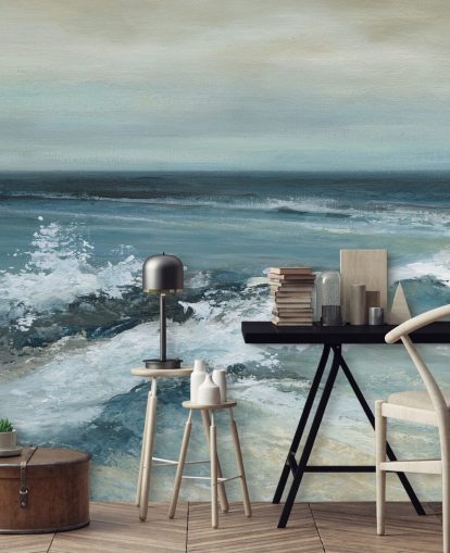 blaue abstrakte Ozeantapete namens Converging Currents von Carol Robinson