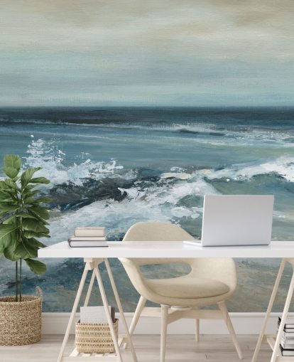 blue abstract ocean wallpaper mural called Converging Currents by Carol Robinson