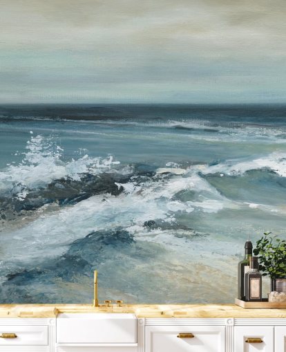 blaue abstrakte Ozeantapete namens Converging Currents von Carol Robinson