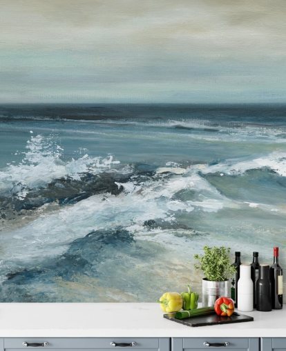 blaue abstrakte Ozeantapete namens Converging Currents von Carol Robinson