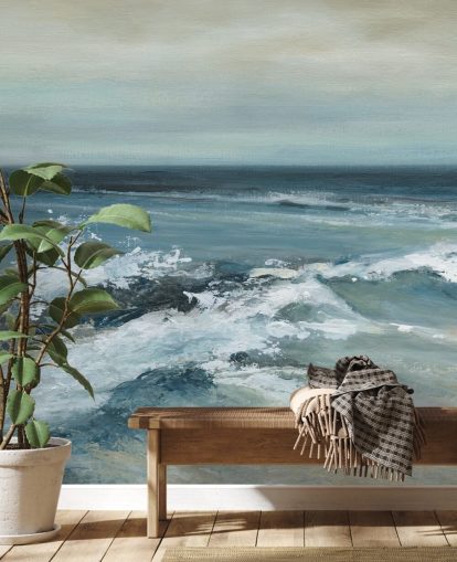 blue abstract ocean wallpaper mural called Converging Currents by Carol Robinson