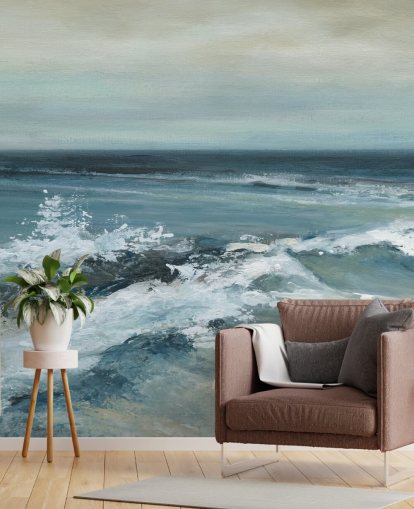 blue abstract ocean wallpaper mural called Converging Currents by Carol Robinson
