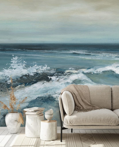 blue abstract ocean wallpaper mural called Converging Currents by Carol Robinson
