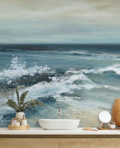 blaue abstrakte Ozeantapete namens Converging Currents von Carol Robinson