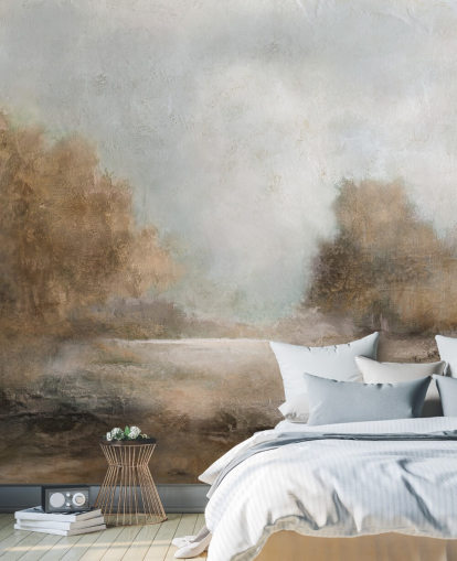 lichtbruine abstracte behangmuurschildering genaamd Creekside Stillness van Carol Robinson