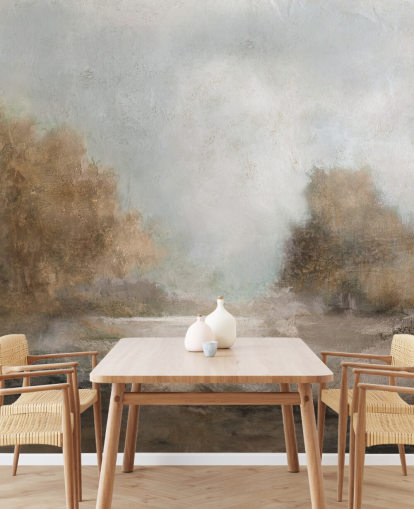 ljusbrun abstrakt tapetväggmålning kallad Creekside Stillness av Carol Robinson