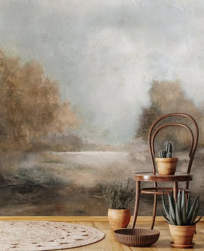 mural de papel pintado abstracto marrón claro llamado Creekside Stillness de Carol Robinson