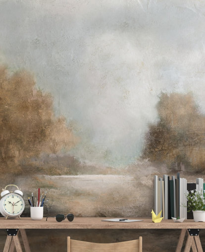 lysebrunt abstrakt tapetmaleri kalt Creekside Stillness av Carol Robinson