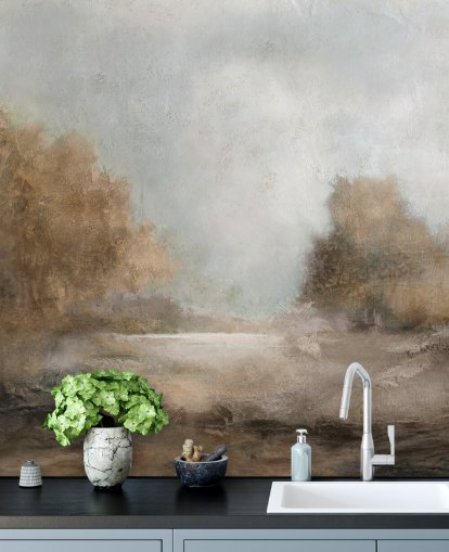 light brown abstract wallpaper mural called Creekside Stillness by Carol Robinson