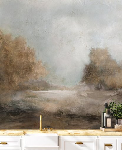 carta da parati astratta marrone chiaro chiamata Creekside Stillness di Carol Robinson