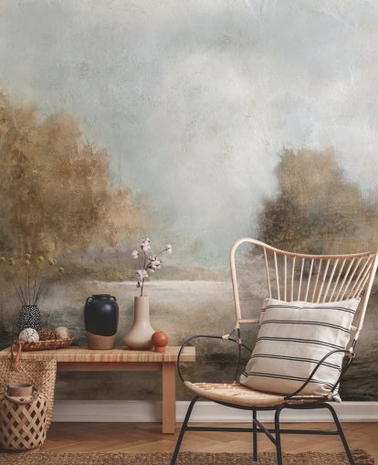 lysebrunt abstrakt tapetmaleri kalt Creekside Stillness av Carol Robinson