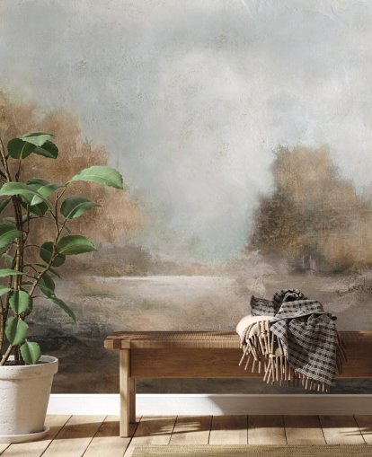 lysebrunt abstrakt tapetmaleri kalt Creekside Stillness av Carol Robinson