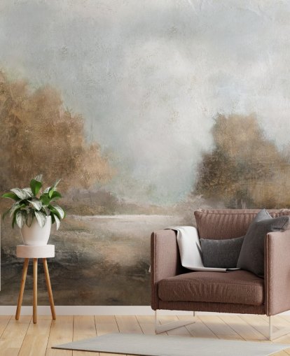 lysebrunt abstrakt tapetmaleri kalt Creekside Stillness av Carol Robinson lysebrunt abstrakt tapetmaleri kalt Creekside Stillness av Carol Robinson