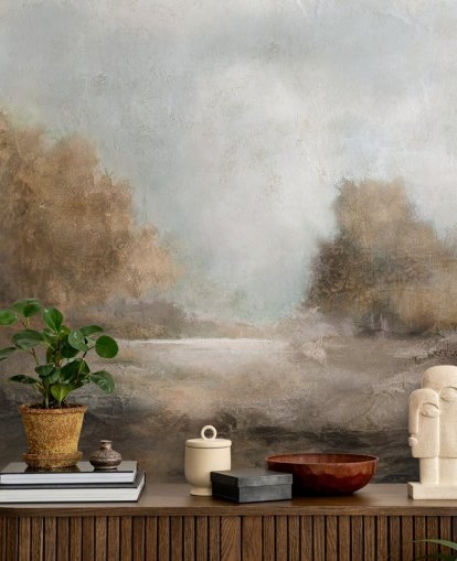 carta da parati astratta marrone chiaro chiamata Creekside Stillness di Carol Robinson