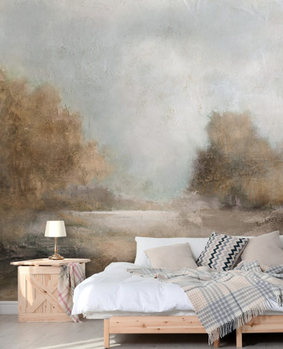 ljusbrun abstrakt tapetväggmålning kallad Creekside Stillness av Carol Robinson ljusbrun abstrakt tapetväggmålning kallad Creekside Stillness av Carol Robinson