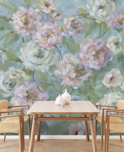 carta da parati murale da giardino rosa, bianca e verde chiamata Delicate Rose Garden di Carol Robinson per salotti e camere da letto carta da parati murale da giardino rosa, bianca e verde chiamata Delicate Rose Garden di Carol Robinson per salotti e camere da letto