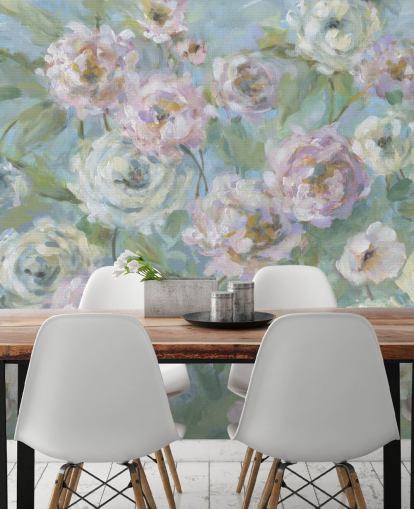 pink, white and green garden wallpaper mural called Delicate Rose Garden by Carol Robinson for living rooms and bedrooms pink, white and green garden wallpaper mural called Delicate Rose Garden by Carol Robinson for living rooms and bedrooms