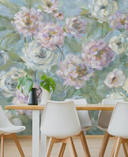 papier peint mural de jardin rose, blanc et vert appelé Delicate Rose Garden par Carol Robinson pour les salons et les chambres papier peint mural de jardin rose, blanc et vert appelé Delicate Rose Garden par Carol Robinson pour les salons et les chambres