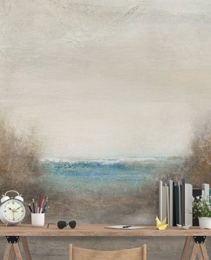 abstracte muurschildering met zeegezicht genaamd Distant Breakers van Carol Robinson abstracte muurschildering met zeegezicht genaamd Distant Breakers van Carol Robinson