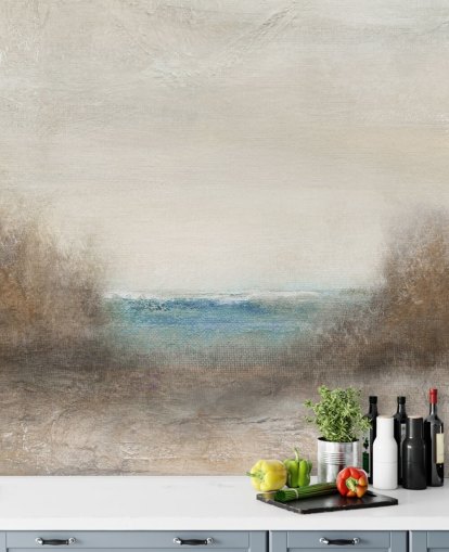 mural abstrato de papel de parede de paisagem marinha chamado Distant Breakers de Carol Robinson