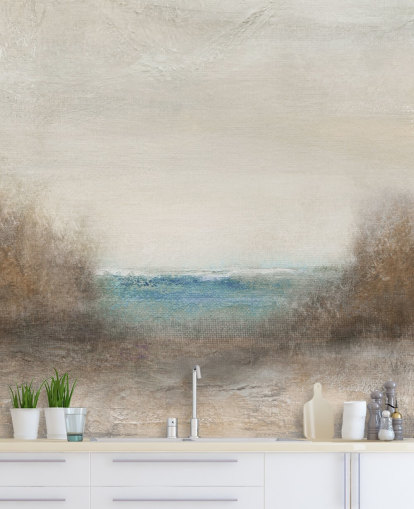 abstracte muurschildering met zeegezicht genaamd Distant Breakers van Carol Robinson abstracte muurschildering met zeegezicht genaamd Distant Breakers van Carol Robinson