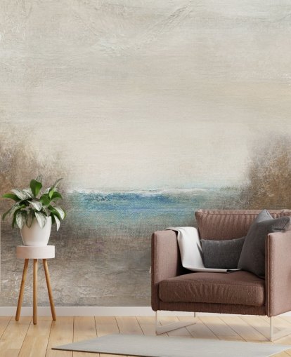 mural abstracto de papel pintado de paisaje marino llamado Distant Breakers de Carol Robinson