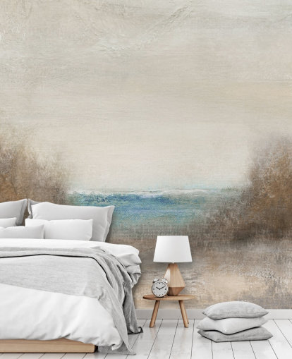 mural abstracto de papel pintado de paisaje marino llamado Distant Breakers de Carol Robinson