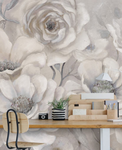 weiße Blumentapete namens Full Pewter Blooms von Carol Robinson für Schlafzimmer und Wohnzimmer weiße Blumentapete namens Full Pewter Blooms von Carol Robinson für Schlafzimmer und Wohnzimmer