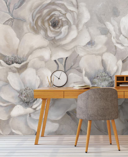 mural de papel de parede floral branco chamado Full Pewter Blooms de Carol Robinson para quartos e salas de estar mural de papel de parede floral branco chamado Full Pewter Blooms de Carol Robinson para quartos e salas de estar