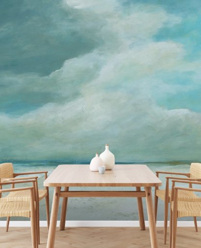 blue seascape wallpaper mural called Kissing the Ocean by Carol Robinson for bedrooms and living rooms