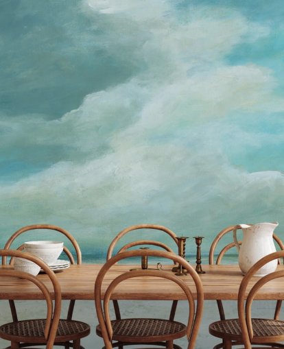 blauwe muurschildering met zeegezicht genaamd Kissing the Ocean van Carol Robinson voor slaapkamers en woonkamers blauwe muurschildering met zeegezicht genaamd Kissing the Ocean van Carol Robinson voor slaapkamers en woonkamers