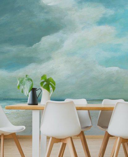 blauwe muurschildering met zeegezicht genaamd Kissing the Ocean van Carol Robinson voor slaapkamers en woonkamers