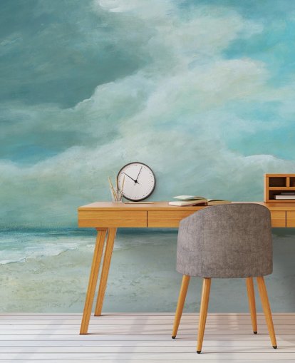 blue seascape wallpaper mural called Kissing the Ocean by Carol Robinson for bedrooms and living rooms