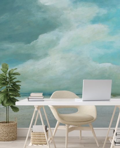 papier peint mural bleu de paysage marin appelé Kissing the Ocean par Carol Robinson pour les chambres et les salons